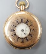 A George V J.W. Benson 9ct gold keyless lever half hunter pocket watch, with Roman dial and