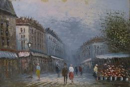 Burnett, oil on board, Paris street scene, 27 x 39cm