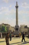 British School, late 20th century, oil on canvas, Trafalgar Square, indistinctly signed, 75 x 49cm