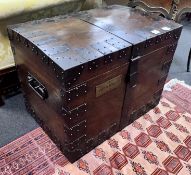 A Victorian iron bound oak silver chest, the engraved brass plaque marked J. Hartley Bibby Esq No.