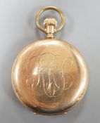 An Elgin gold plated hunter keyless pocket watch, with Roman dial and subsidiary seconds, the case