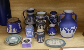 A collection of Victorian and later Jasperware, including a 19th century Wedgwood version of the