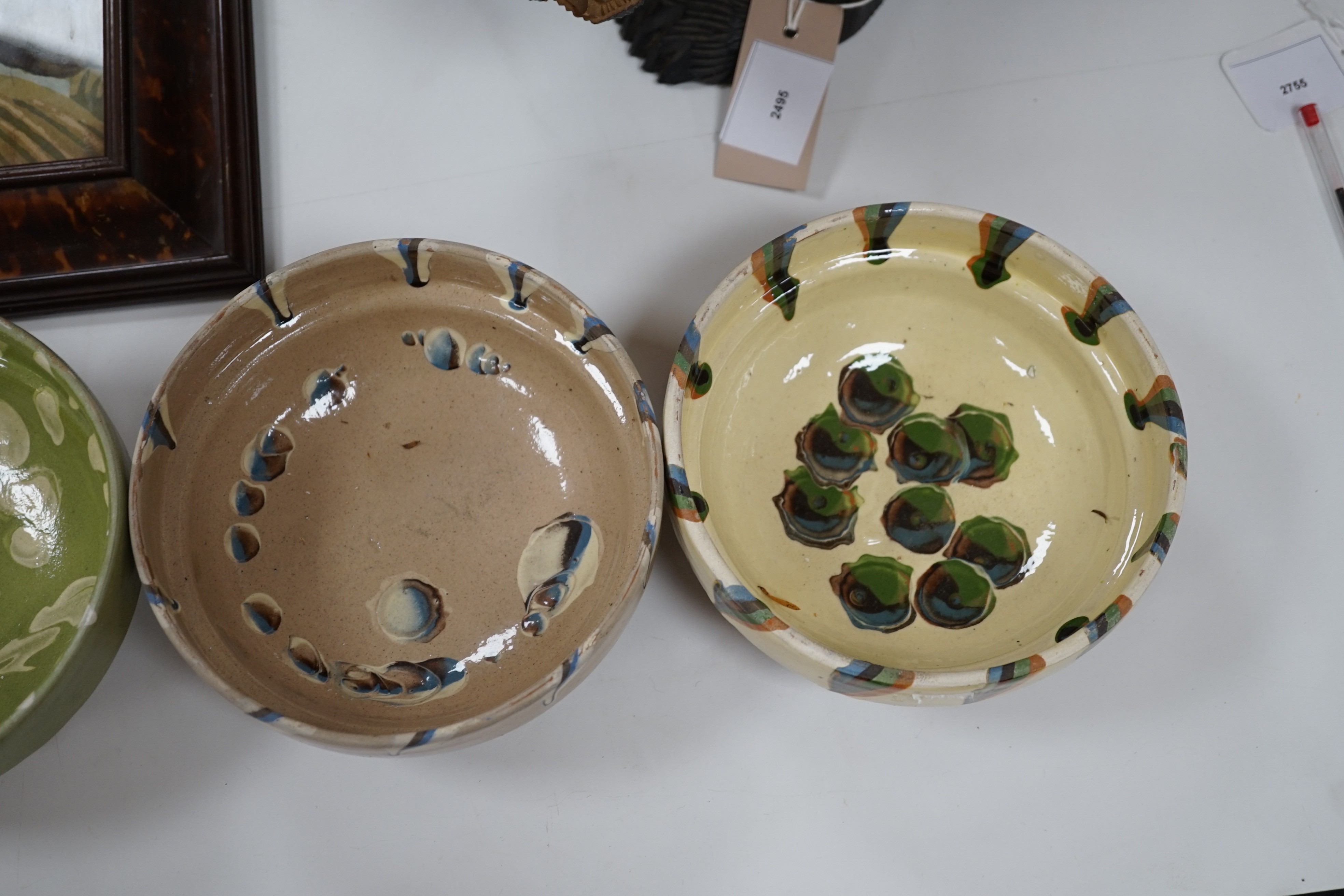 A group of six continental pottery slip decorated bowls,16 cms diameter, - Image 4 of 4