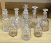 Three pairs of 19th century cut glass decanters and 3 single cut glass decanters,