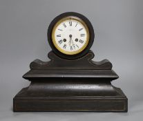 A Victorian black slate mantel clock, with French movement, 35cm wide