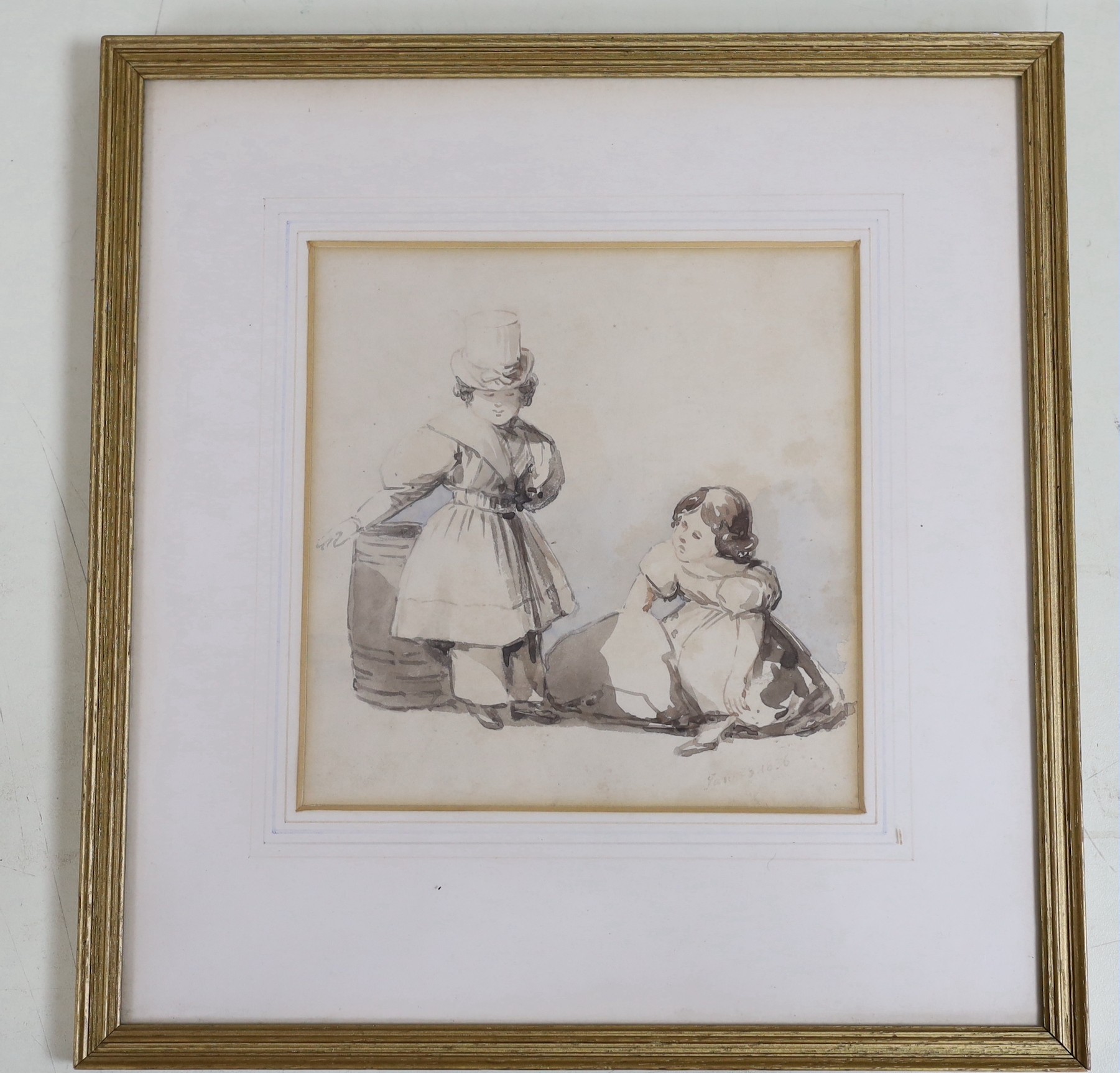 James (19th C.), watercolour, Study of two children, dated 1856, 17 x 16cm - Image 2 of 2