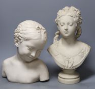Two period-style resin marble female busts,tallest 39 cms high,