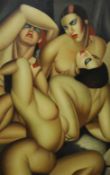 After Tamara de Lempicka (Polish/Russian, 1898-1980), oil on canvas, Reclining nudes, 89 x 58 cm.