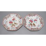 A pair of 18th century Chinese export famille rose octagonal plates, 22cm