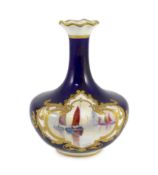 A small Royal Crown Derby vase, painted with boats by WEJ Dean,11 cms high,