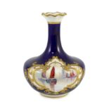 A small Royal Crown Derby vase, painted with boats by WEJ Dean,11 cms high,