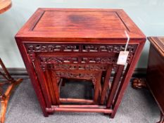 A Chinese hardwood quartetto of tea tables, width 50cm, depth 35cm, height 65cm
