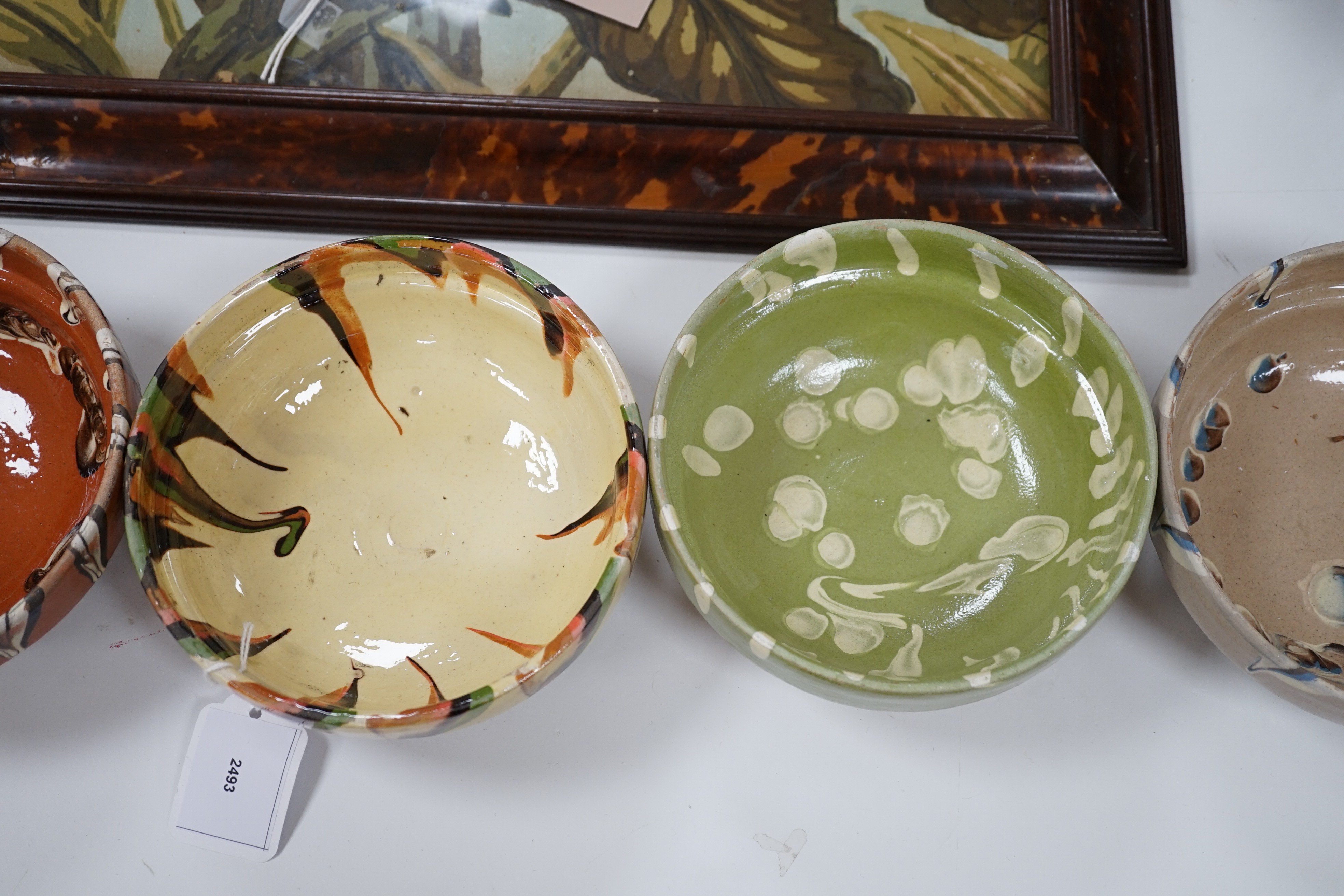 A group of six continental pottery slip decorated bowls,16 cms diameter, - Image 3 of 4