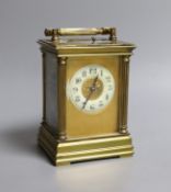 A French quarter repeating gilt brass carriage clock,14 cms high,