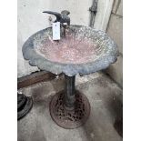 An aluminium bird bath, height 52cm together with a Victorian style water pump