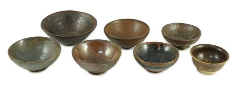 A group of Chinese Jian ware tea bowls, Song dynasty,largest 11.5 cms diameter, with varying