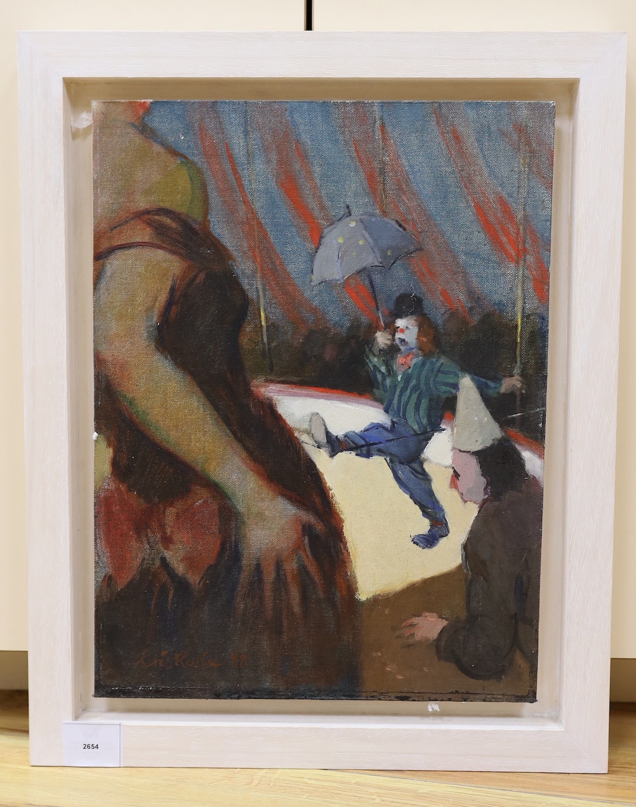 Eric Rolfe, oil on canvas board, Circus clowns, signed and dated '82, 40 x 30cm - Image 5 of 7