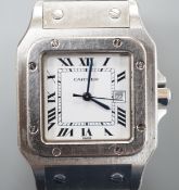 A gentleman's stainless steel Santos de Cartier automatic wrist watch, with Roman dial and date