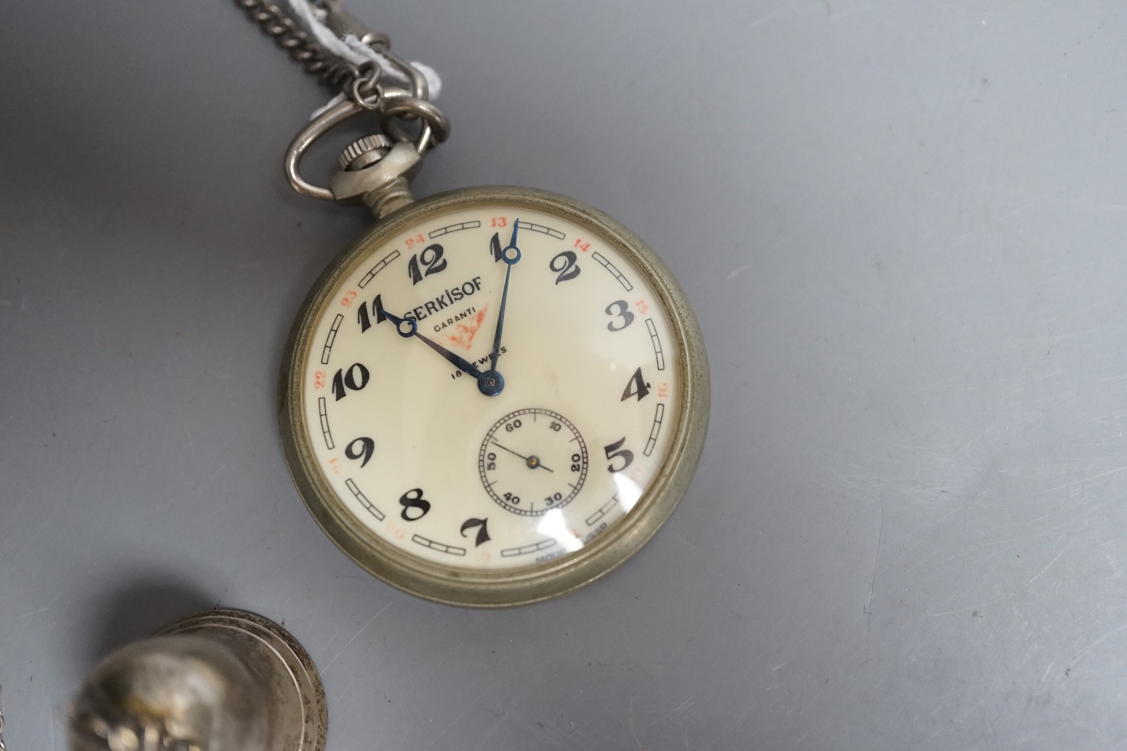 A Serkisof (Russian) pocket watch, two small silver items and a plated Recipe of Love spoon - Image 3 of 4