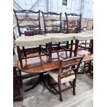 A 19th century and later D end extending dining table 176cm extended 1 spare leaf and six George III