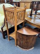 An early 20th century Liberty style oak jardiniere stand, height 95cm together with a small corner