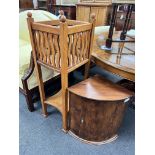 An early 20th century Liberty style oak jardiniere stand, height 95cm together with a small corner