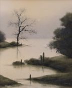 Michael John Hill, oil on canvas board, River landscape, signed, 24 x 19cm