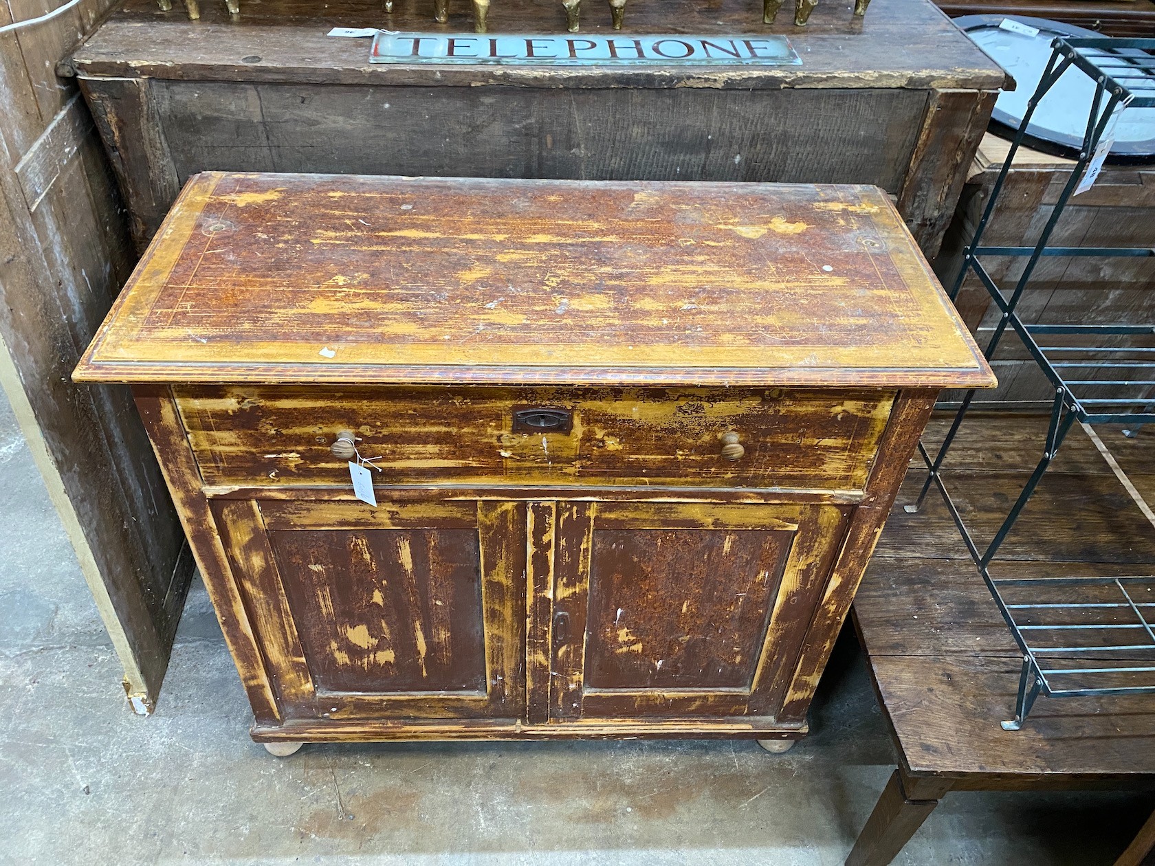 A 19th century East European painted pine side cabinet, width 108cm, depth 47cm, height 96cm - Bild 2 aus 2