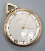 A modern 9ct gold Garrard keyless dress pocket watch, with Roman dial and subsidiary seconds, case