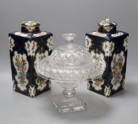A pair of large Samson tea canisters in Worcester style and a 19th century cut glass bowl and
