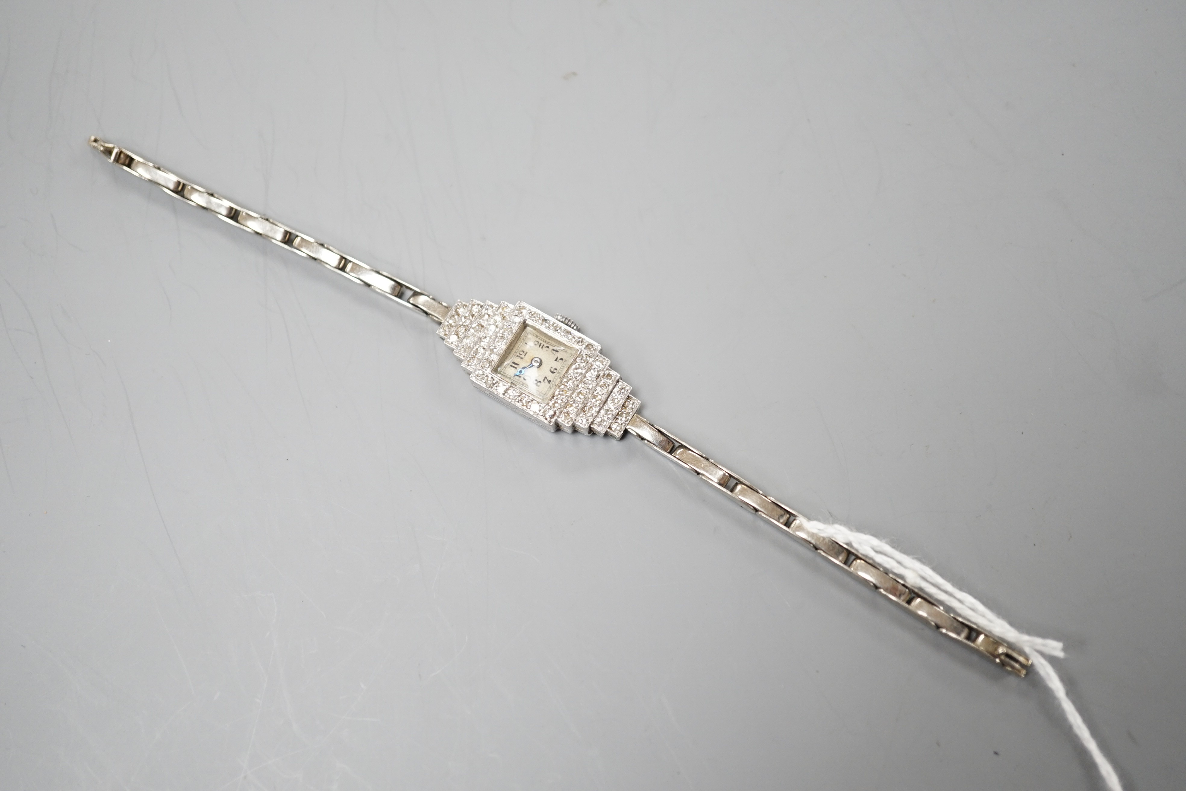 A lady's mid 20th century white metal (stamped platinum) and diamond cluster set Vertex cocktail - Image 2 of 4