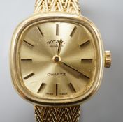 A lady's modern 9ct gold Rotary quartz wrist watch, on a 9ct gold bracelet, gross weight 30.3