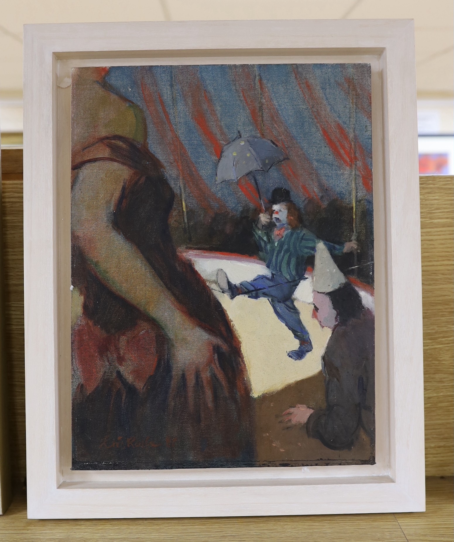 Eric Rolfe, oil on canvas board, Circus clowns, signed and dated '82, 40 x 30cm - Image 2 of 7