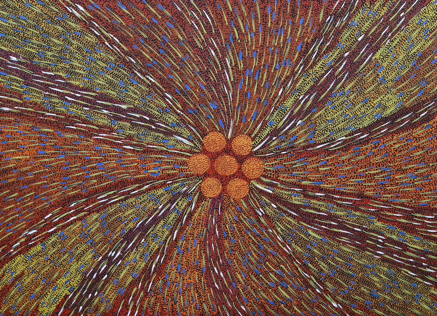 Janet Forrester Ngala (Australian, Aboriginal) c.1954, acrylic on canvas, Abstract seed pattern,