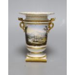 An early 19th c. Flight Barr and Barr Worcester fine spill vase with serpent head handles painted