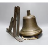 A ship's bell, 25cm diam, and bronze bracket