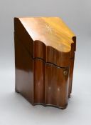 George III inlaid mahogany knife box, converted to a stationary box,38 cms high,