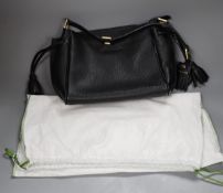 A black leather Longchamp shoulder bag with dust bag,35 cms wide x 21 cms high,