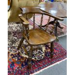 A Victorian elm and beech smoker's bow elbow chair, width 63cm depth 47cm height 82cm