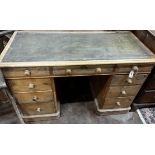 A Victorian pine kneehole desk, width 120cm depth 55cm height 77cm