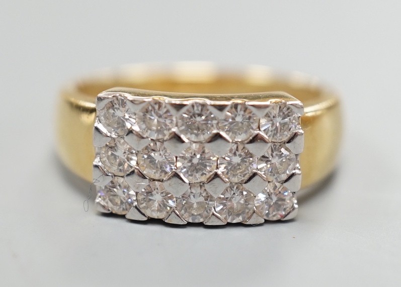 A modern 18ct gold and pave set diamond cluster ring, size K, gross weight 3.9 grams. - Image 2 of 4