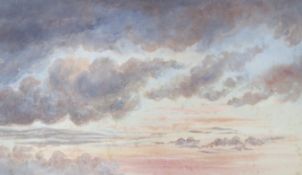 English School, watercolour, Clouds at sunset, 21 x 35cm