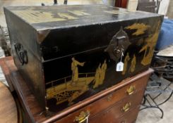 A 19th century Chinese lacquered trunk, width 78cm depth 56cm height 39cm