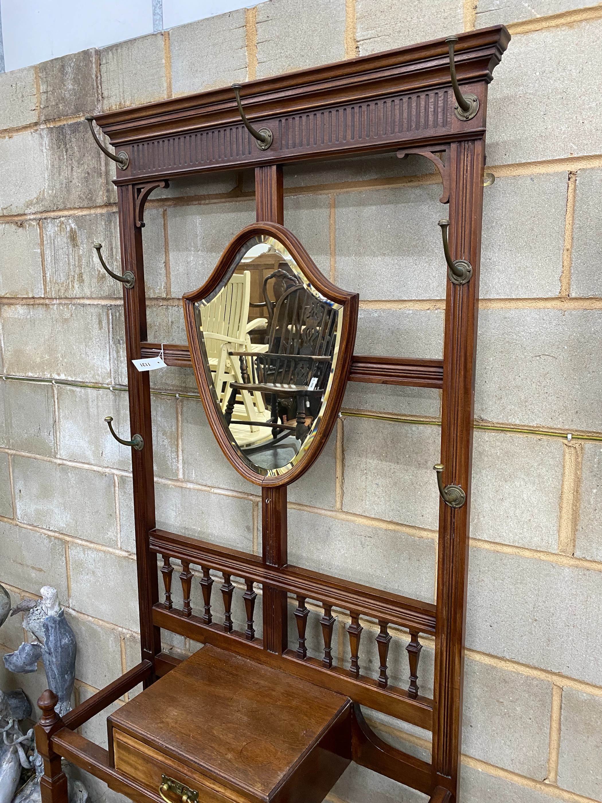 A late Victorian mahogany hall stand with shield silvered mirror, width 84cm, height 203cm - Image 2 of 3