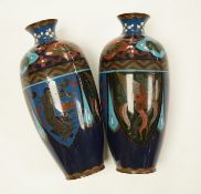 A pair of Japanese cloisonne enamel vases, 18.5cm