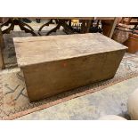 A Victorian rectangular pine trunk, length 110cm, depth 51cm, height 42cm