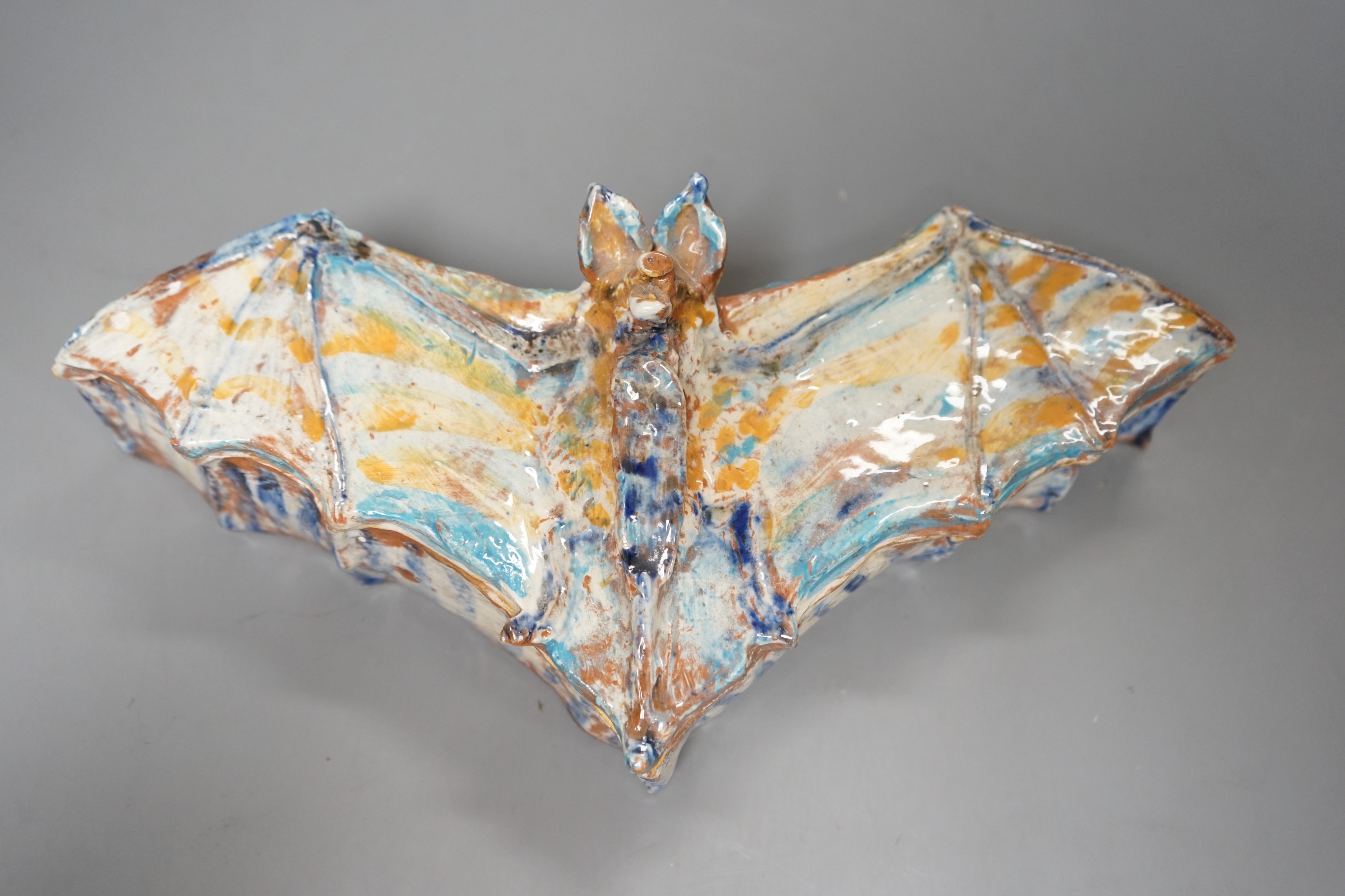 Ann Stokes (1922-2014), a bat shaped pottery box and cover,29cm wide, - Image 2 of 4