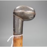 An unusual silver mounted walking stick with pipe containing handle 89cm