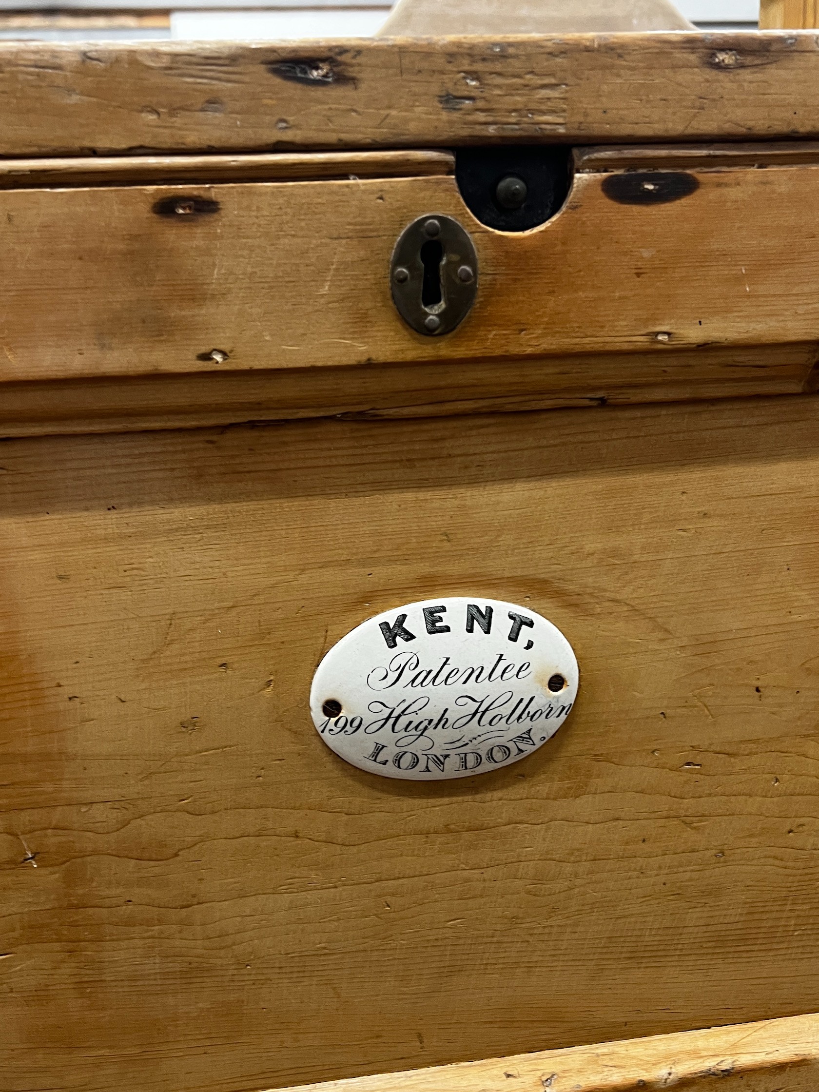 A Victorian Kent Patent pine ice box, width 51cm depth 44cm height 61cm - Image 3 of 4