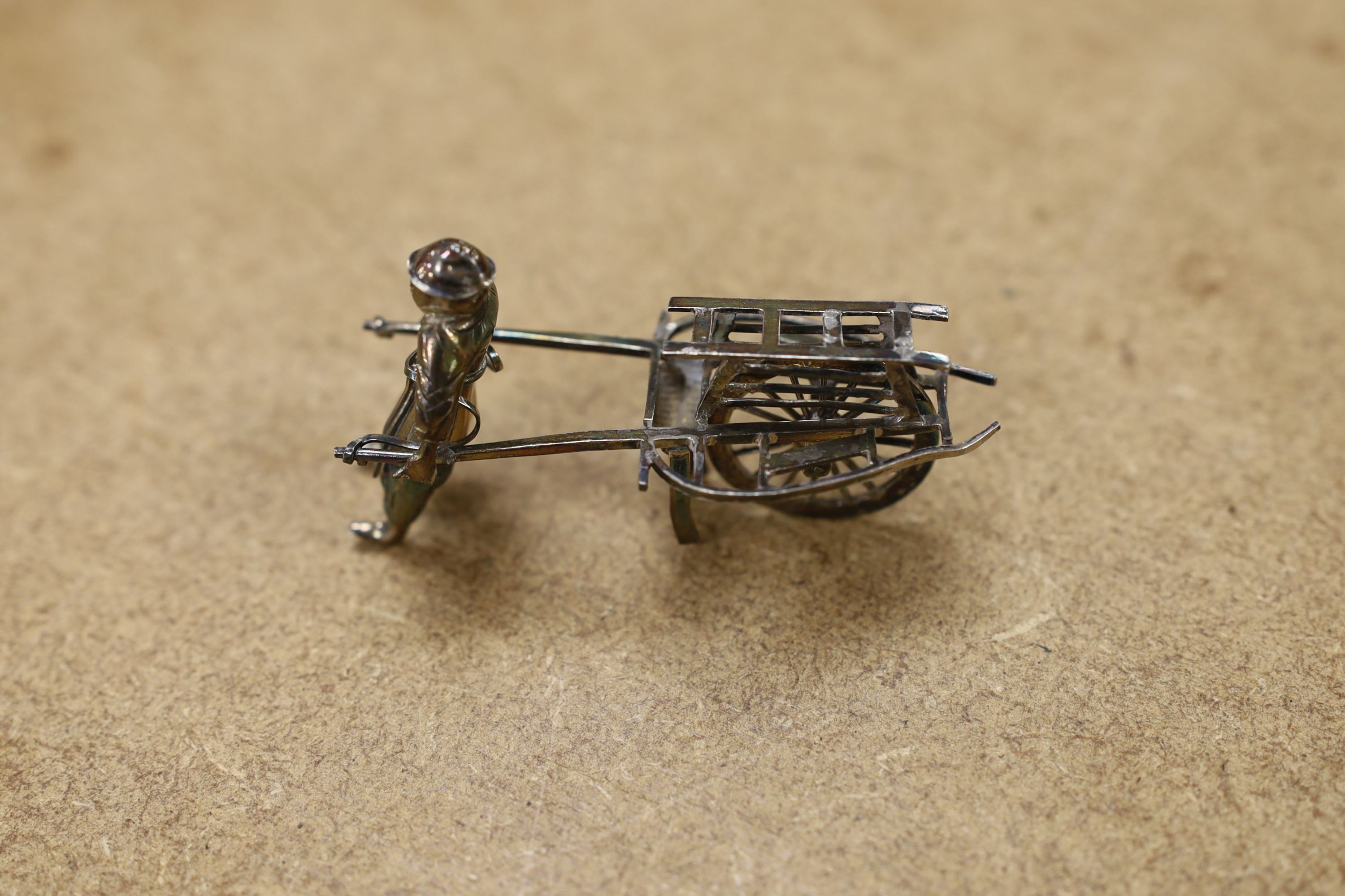 Six assorted miniature white metal items including a Chinese tea kettle on stand (lacking lid), - Image 14 of 19